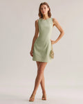 Green Boat Neck Sleeveless Mini Dress