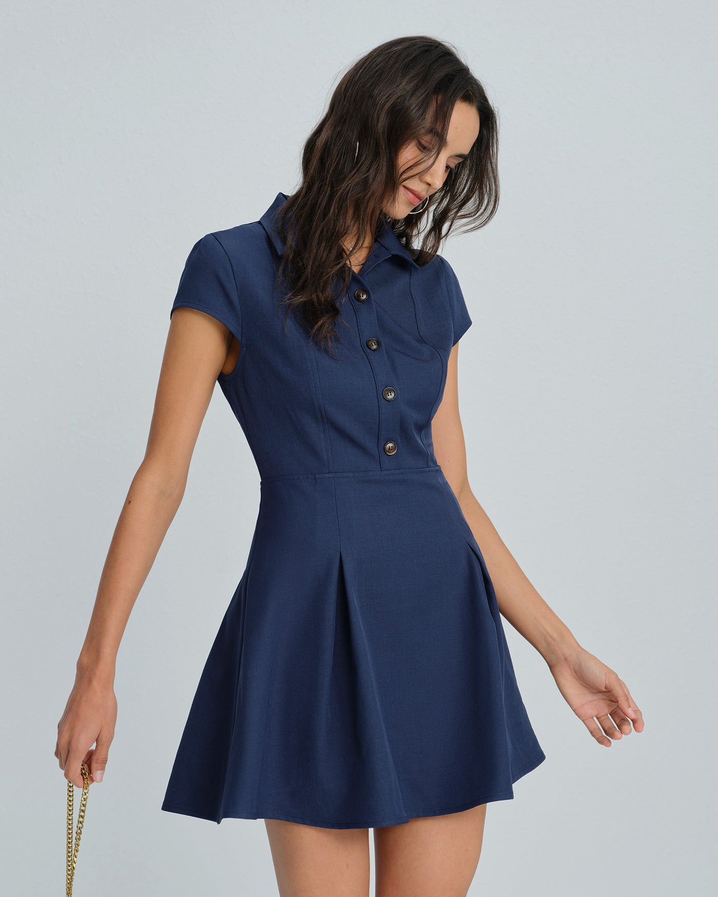 Navy Collar Button Mini Dress