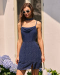 Navy Polka Dot Chiffon Slip Mini Dress