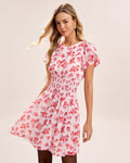 Pink Floral Shirred Mini Dress