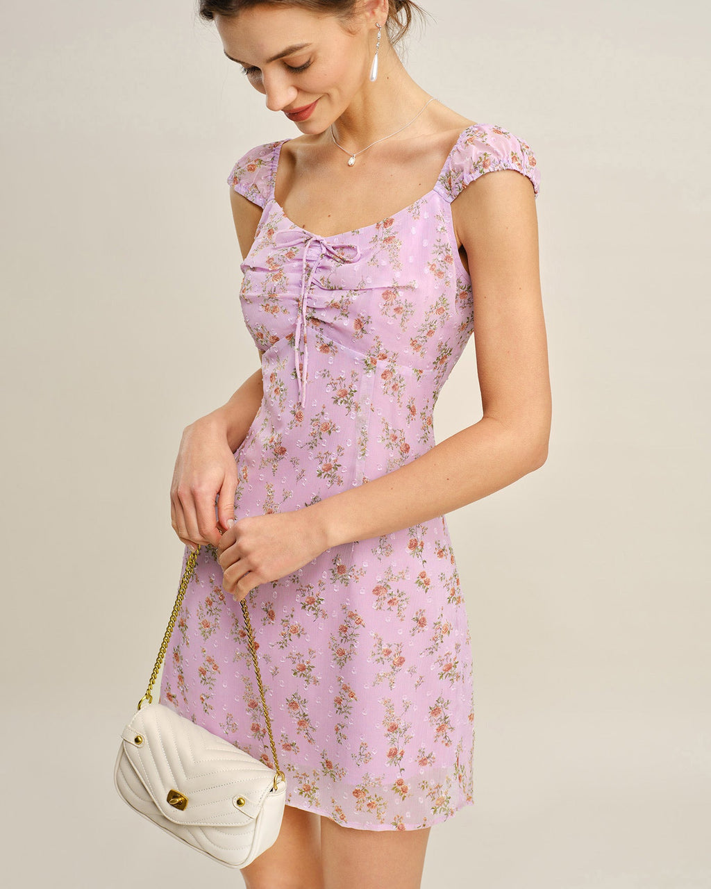 Purple Sweetheart Neck Jacquard Mini Dress