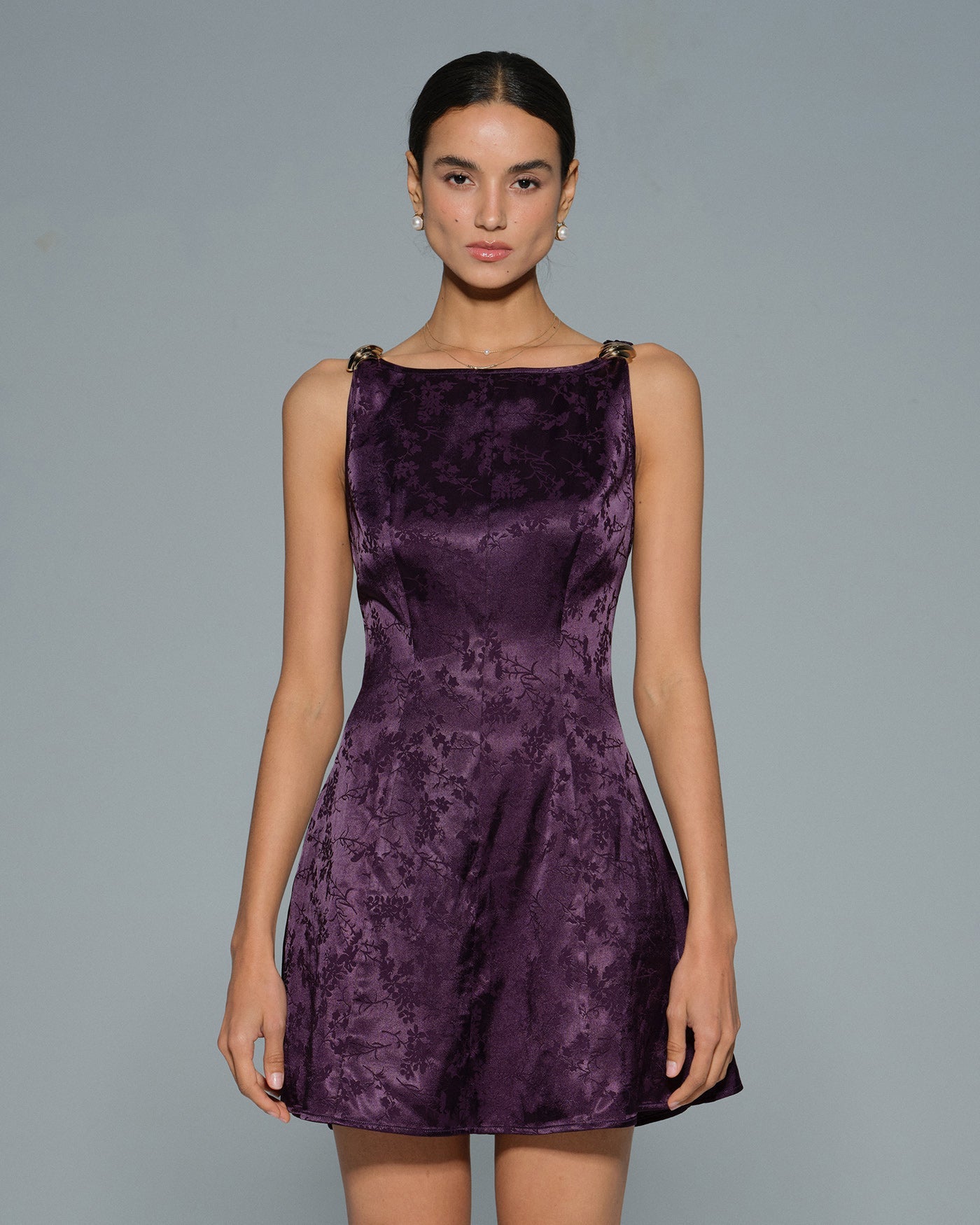 Purple Sleeveless Floral Mini Dress