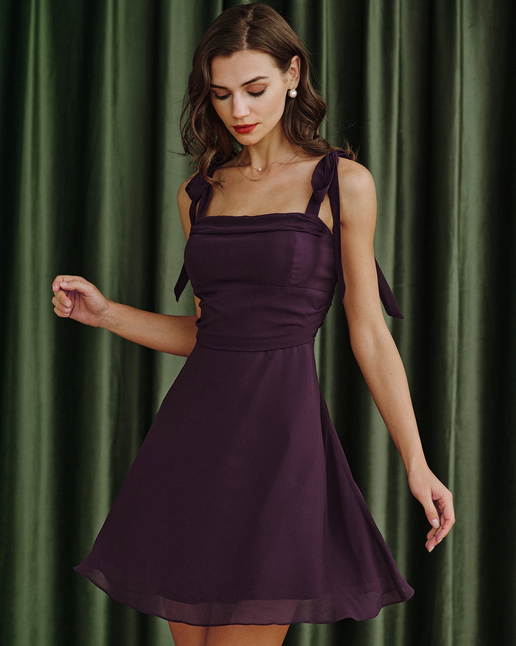 Purple Tie Strap Chiffon Mini Dress