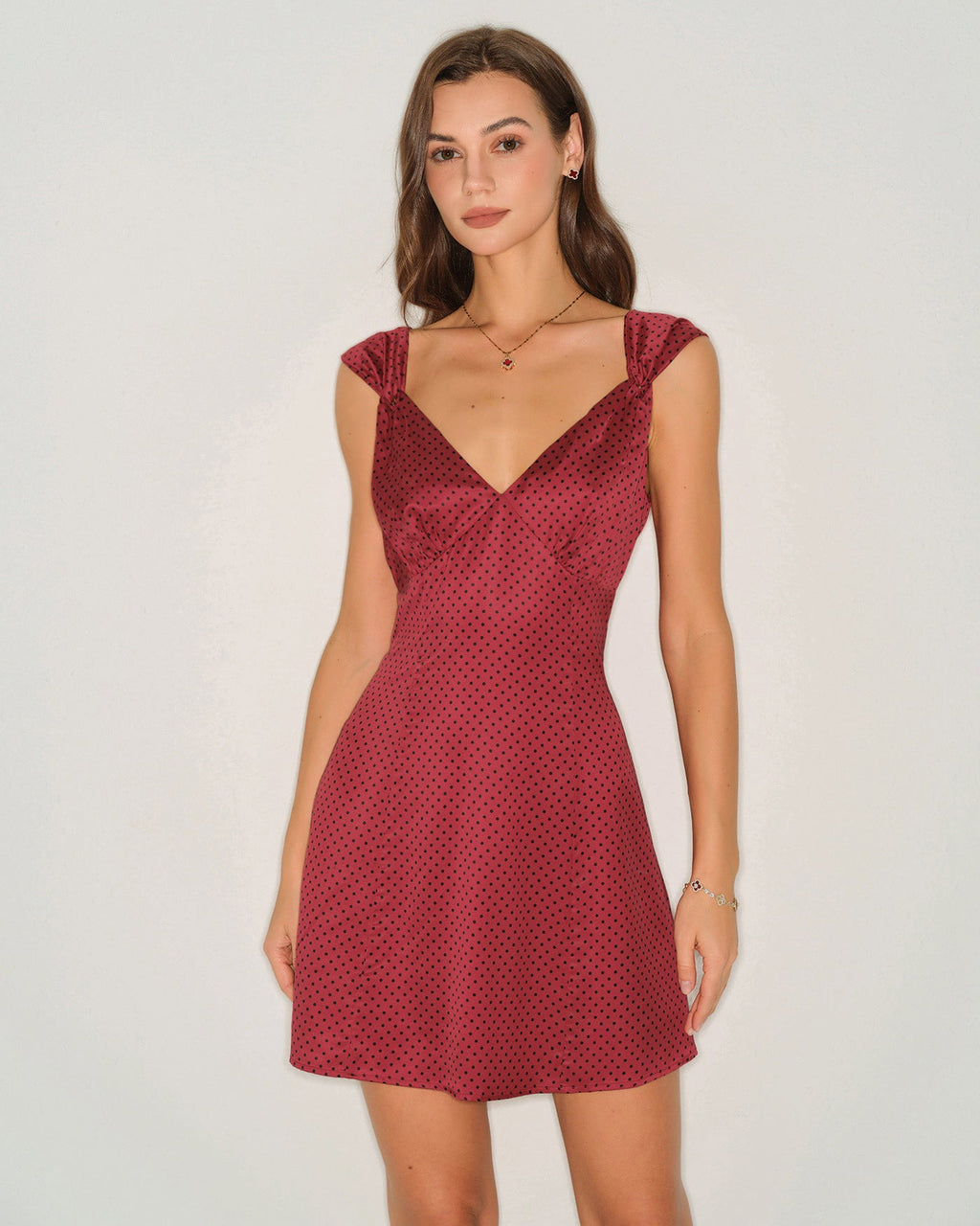 Red Polka Dot Satin Mini Dress