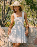 White Square Neck Shirred Mini Dress