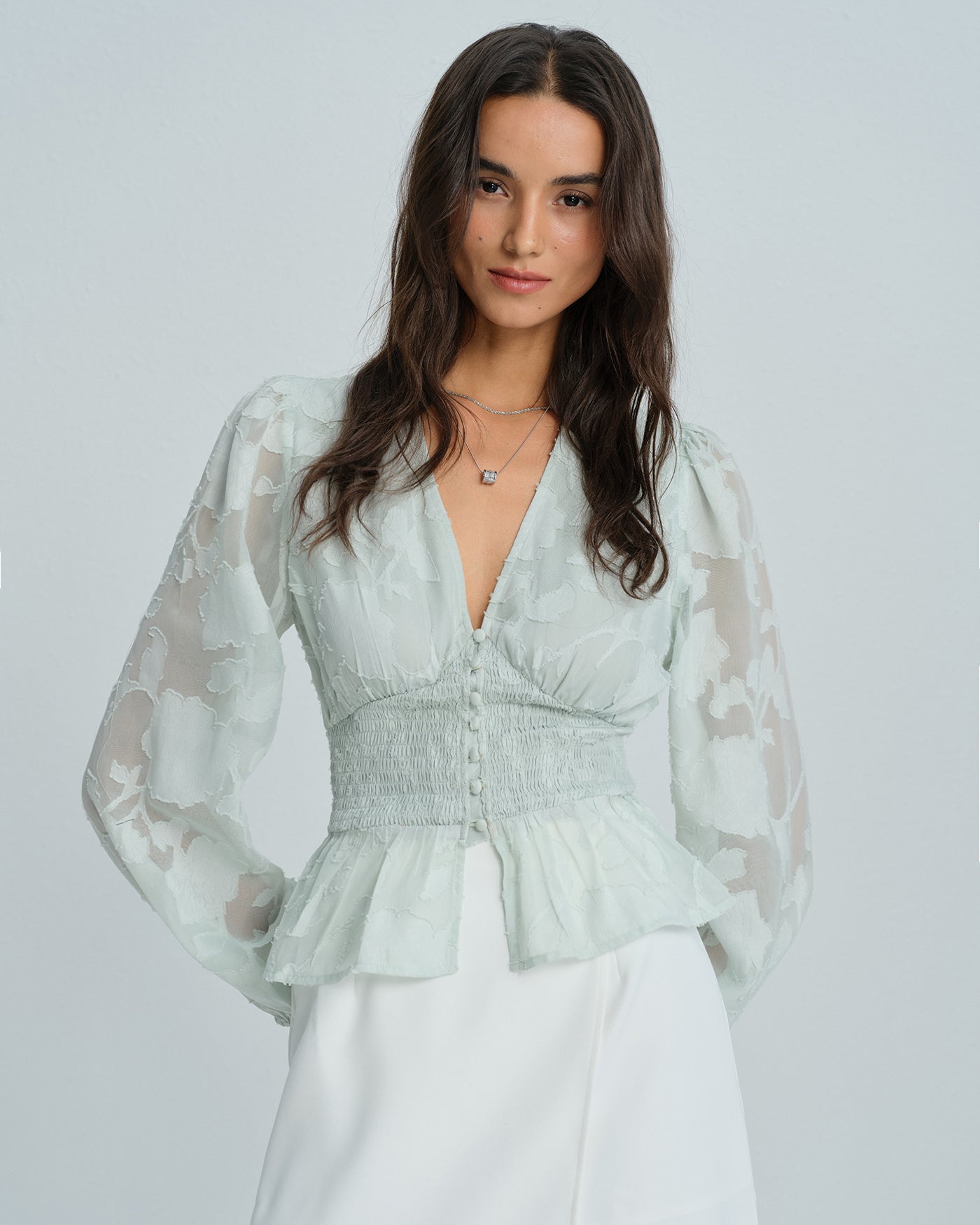 Green V Neck Floral Shirt