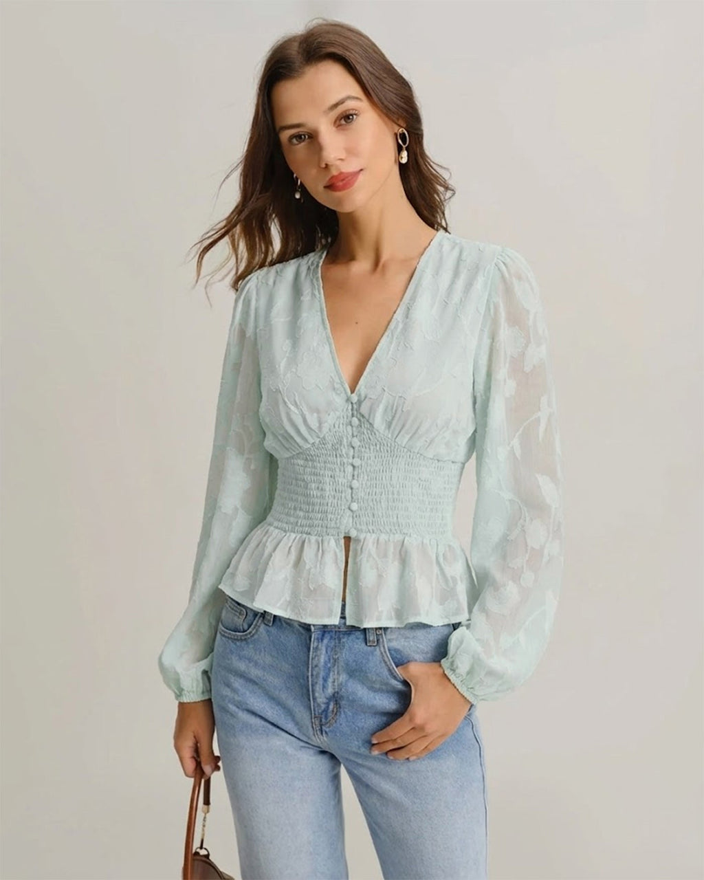 Green V Neck Floral Shirt