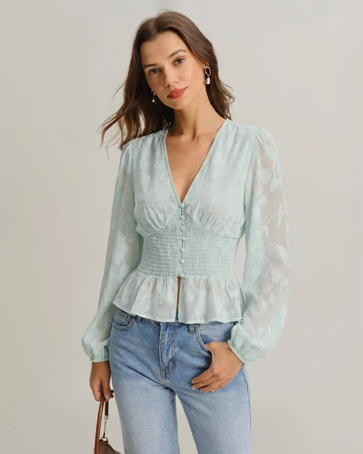 Green V Neck Floral Shirt