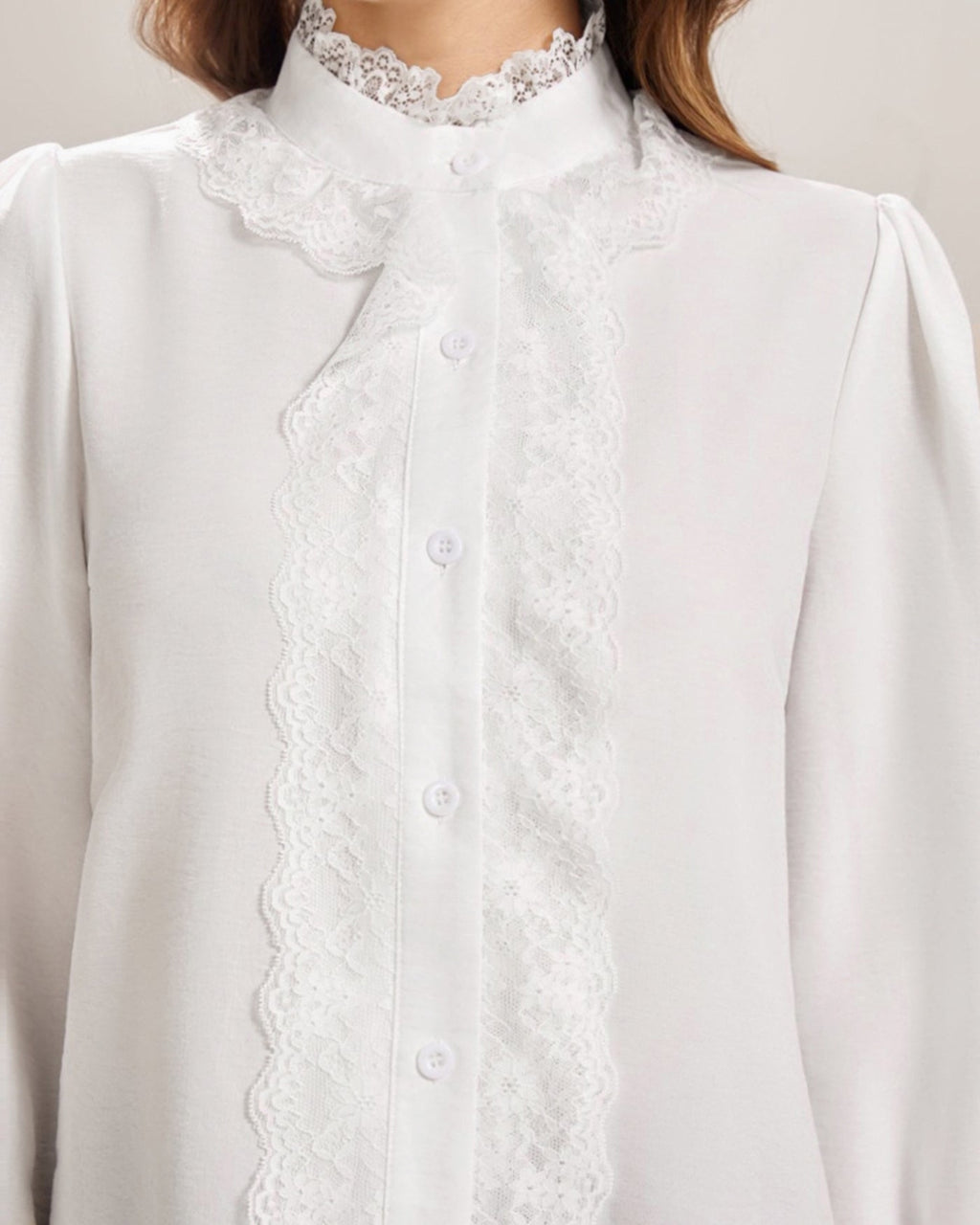 White Turtle Poet Sleeve Lace Shirt
