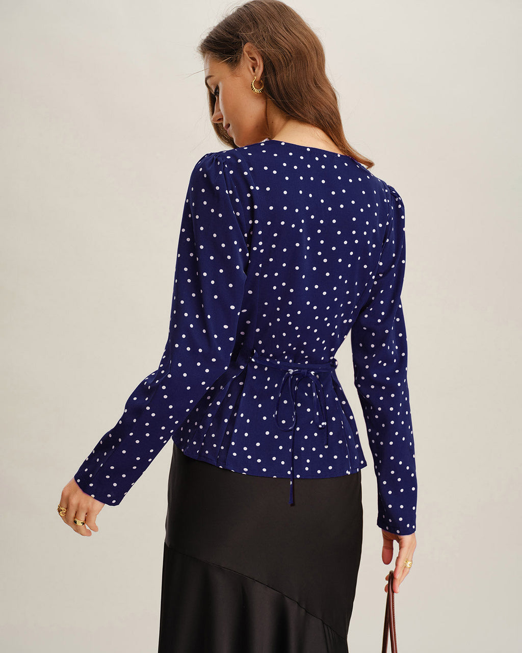 Navy Polka Dot V Neck Shirt