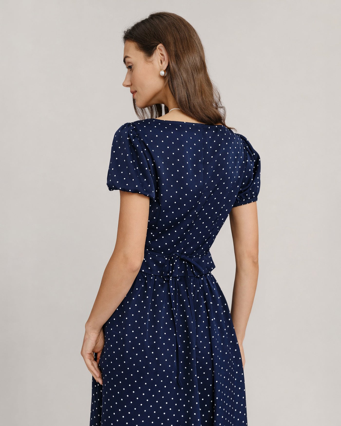 Blue Square Neck Polka Dot Blouse