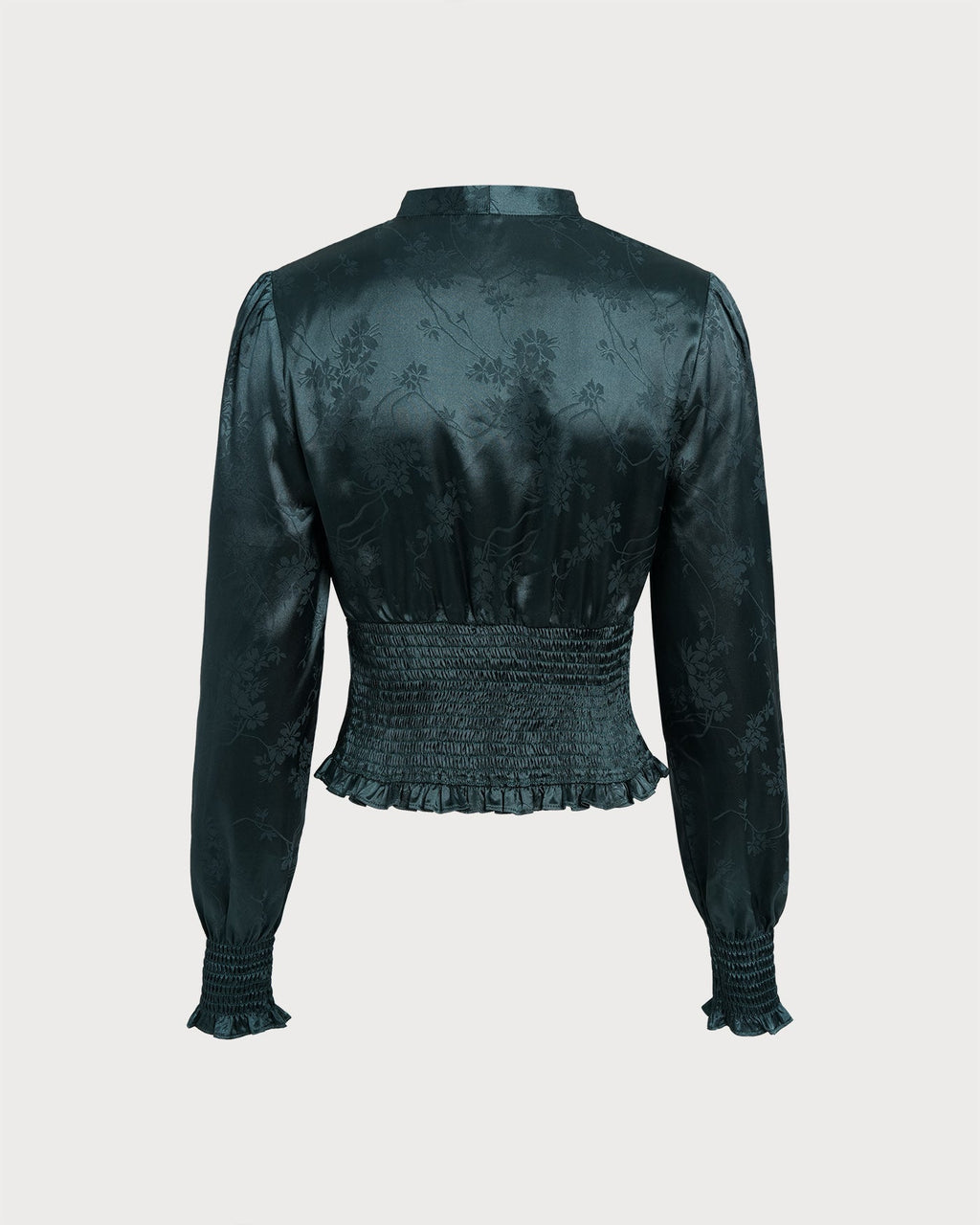 Green Jacquard Tie Neck Blouse