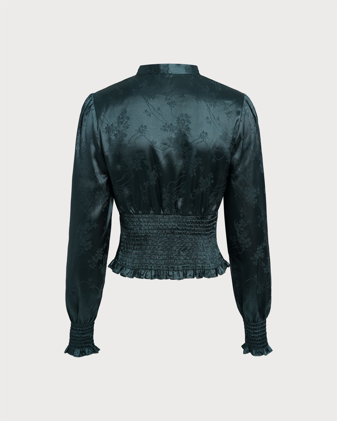 Green Jacquard Tie Neck Blouse