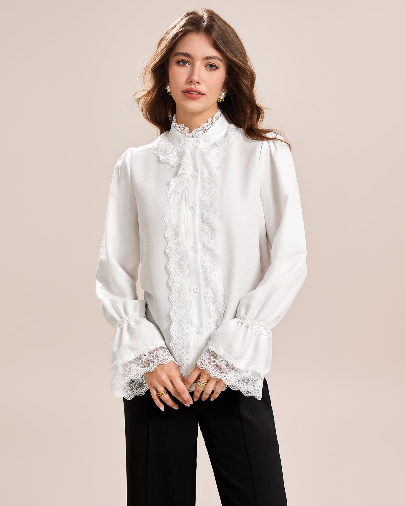 White Turtle Poet Sleeve Lace Shirt