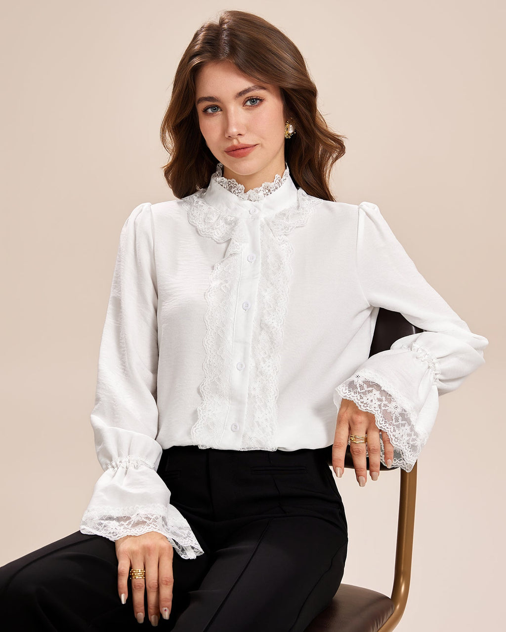 White Turtle Poet Sleeve Lace Shirt