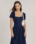 Blue Square Neck Polka Dot Blouse