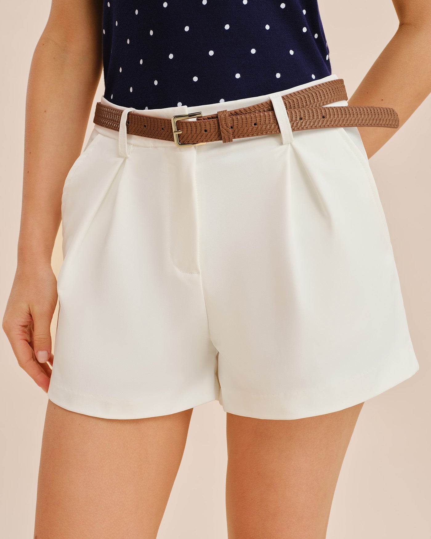 White Belted Pocket Shorts