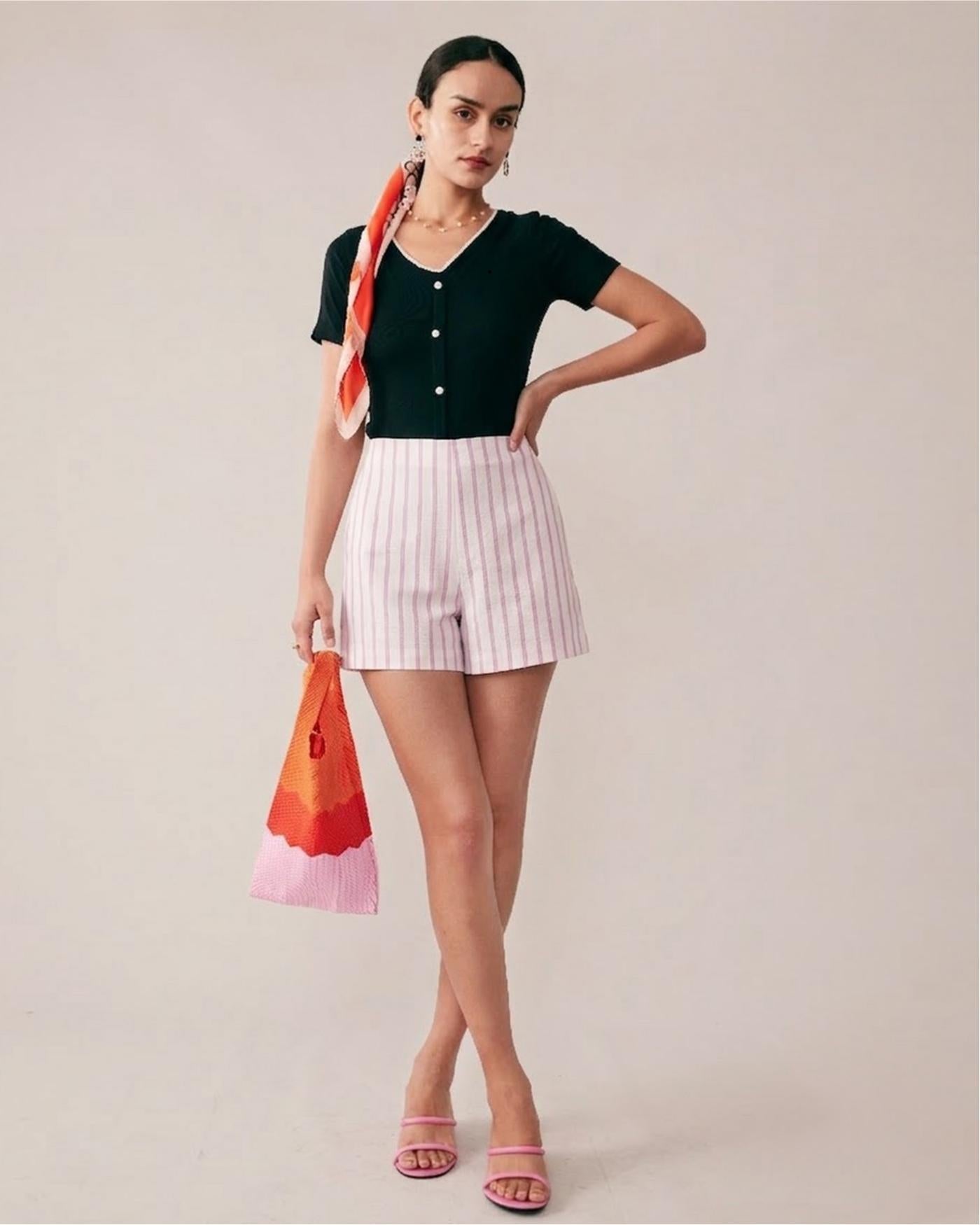 Pink Striped Pocket Shorts