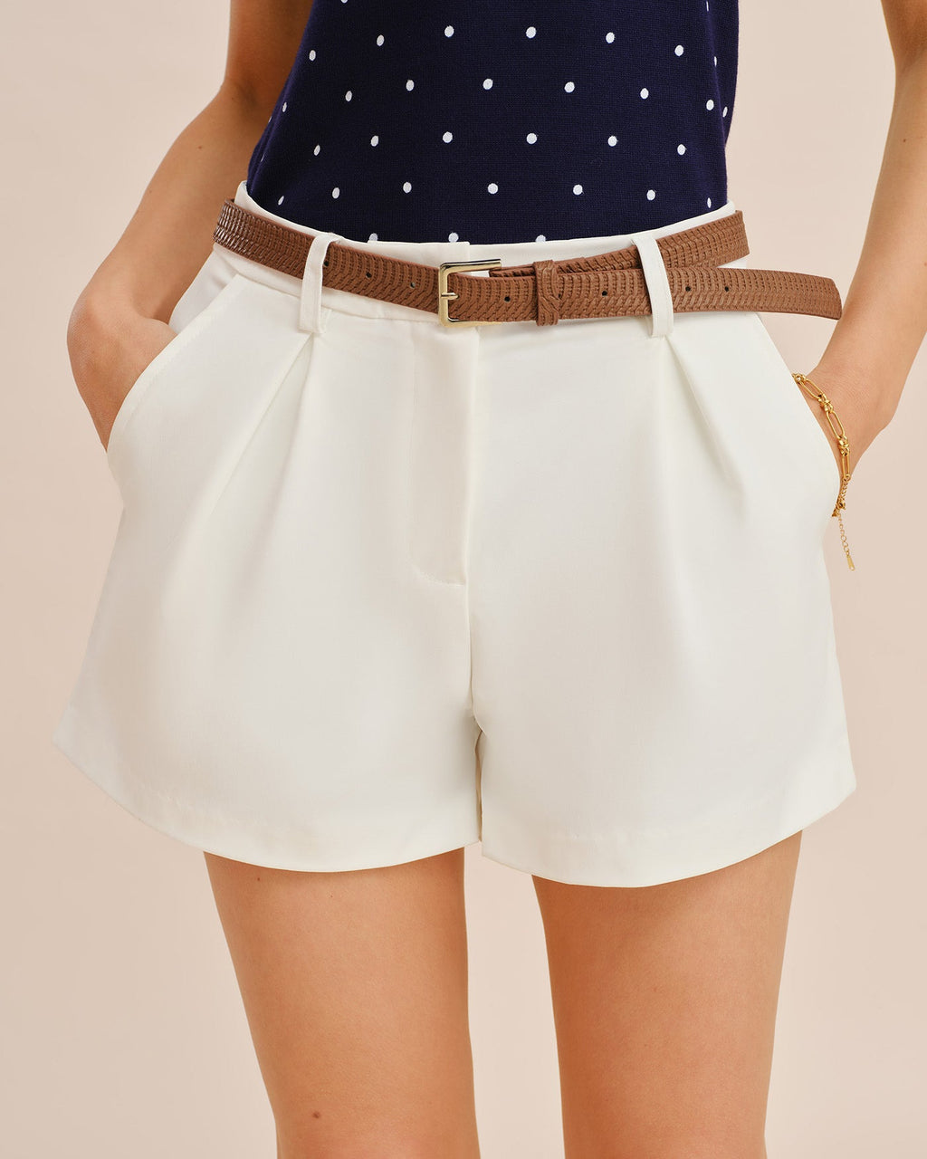 White Belted Pocket Shorts
