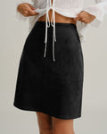 Black Suede Straight Slit Mini Skirt