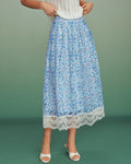 Blue Floral Lace A-Line Skirt