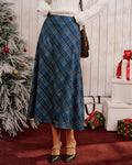 Blue Plaid A-Line Midi Skirt
