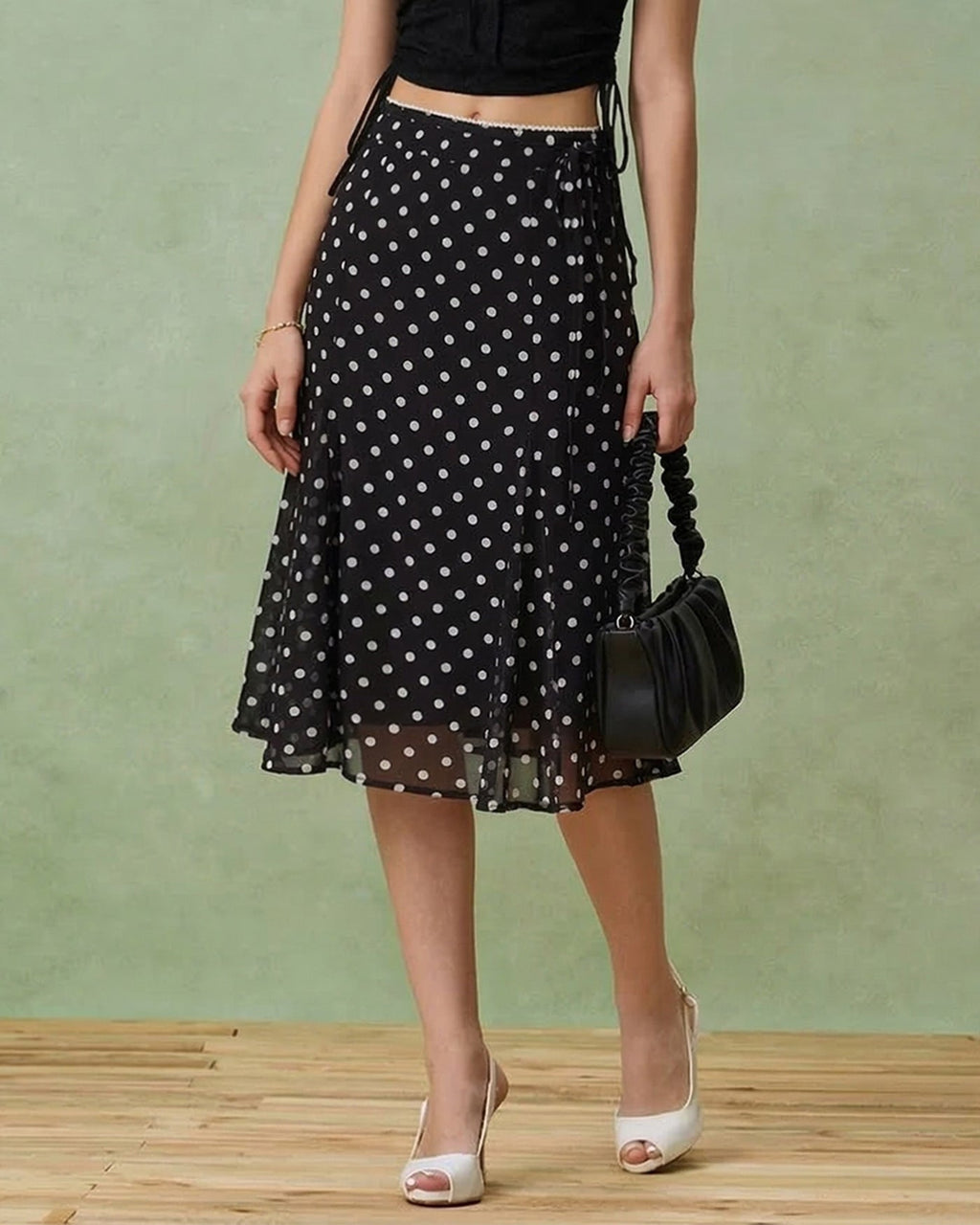 Black Polka Dot Mermaid Midi Skirt