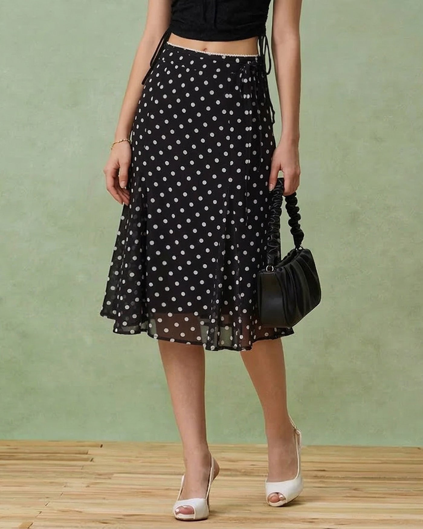 Black Polka Dot Mermaid Midi Skirt