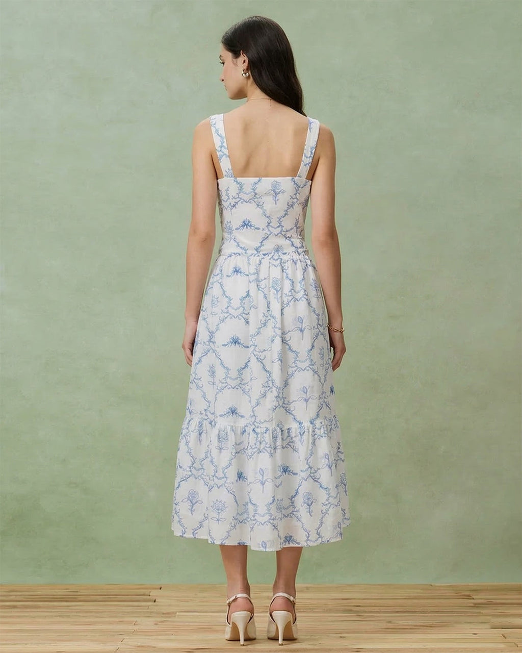White Floral Tiered Midi Skirt