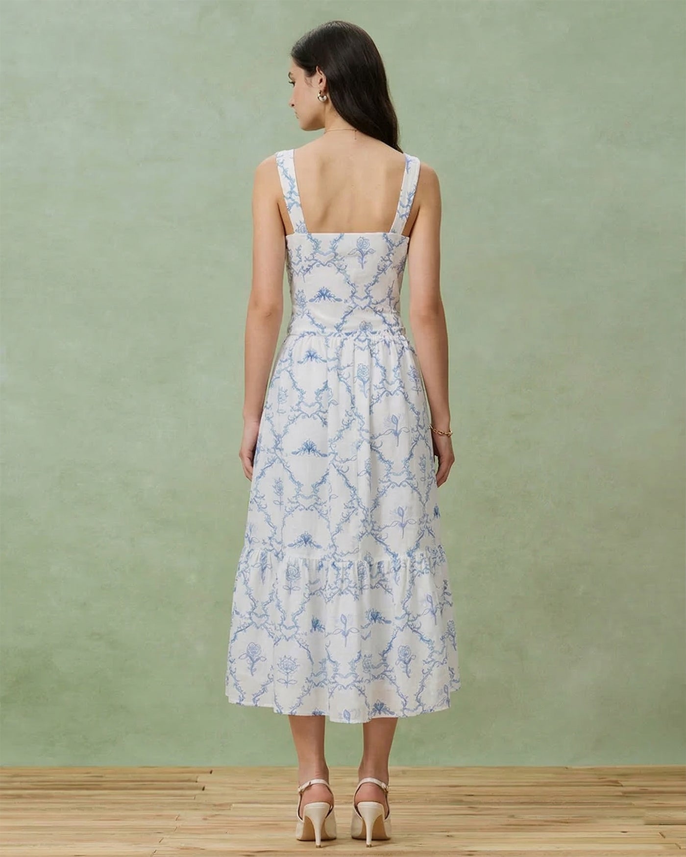 White Floral Tiered Midi Skirt