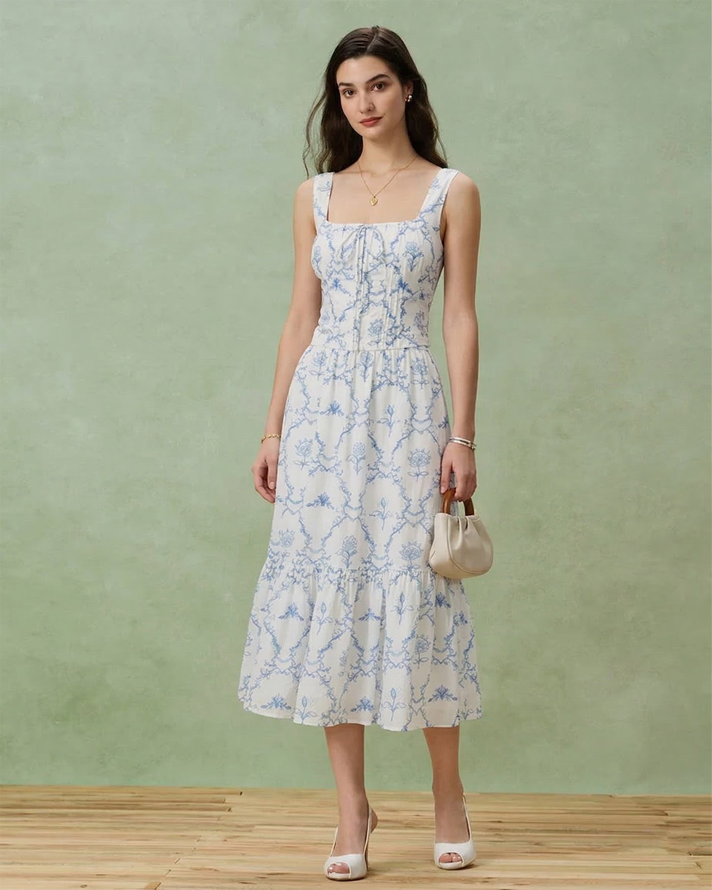 White Floral Tiered Midi Skirt