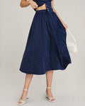 Blue Polka Dot Pockets Midi Skirt