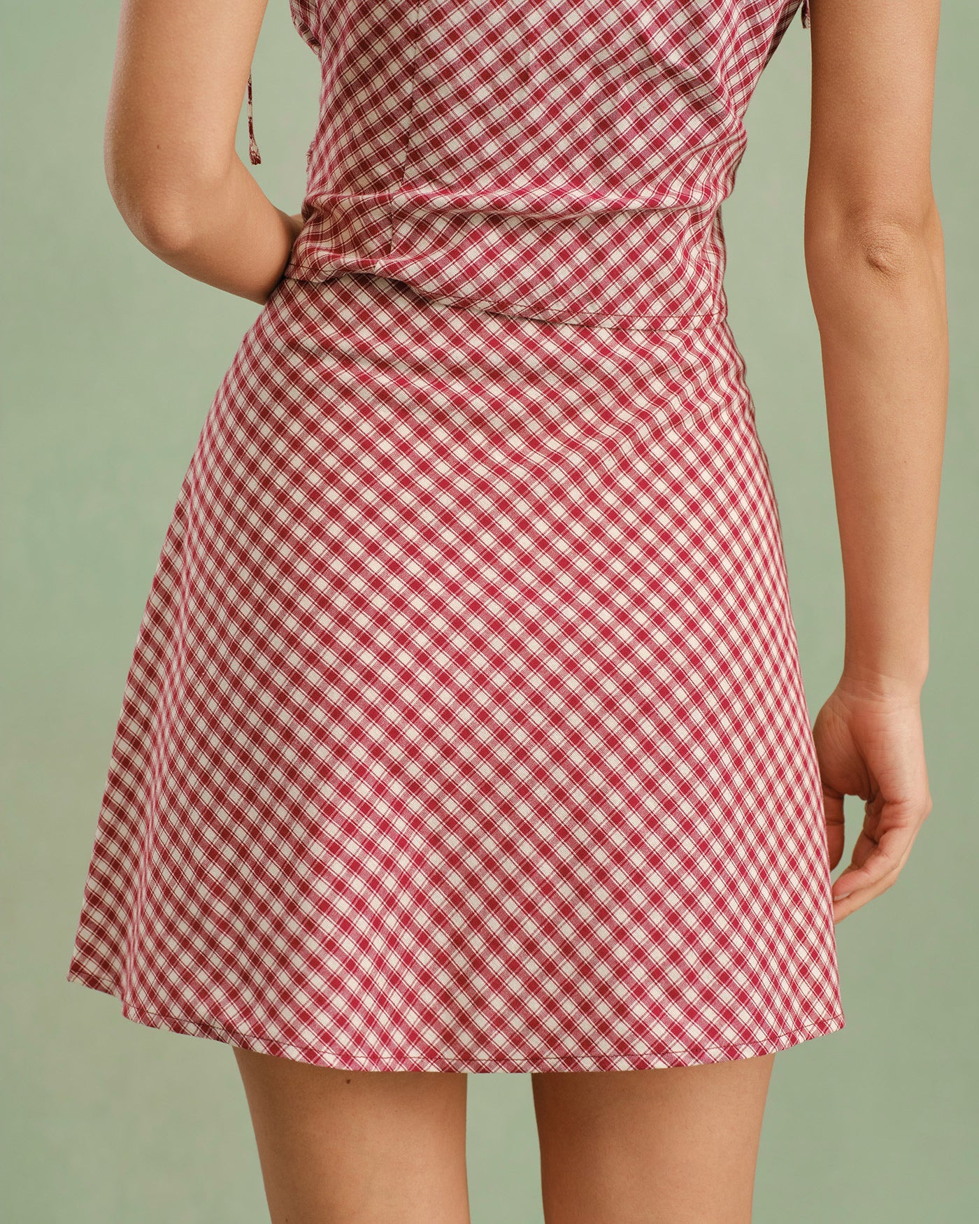 Red Plaid Zipper Mini Skirt