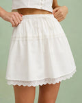 White Splicing Elastic Waist Mini Skirt
