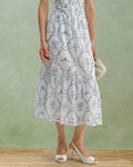 White Floral Tiered Midi Skirt