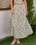 Green Floral A-Line Midi Skirt