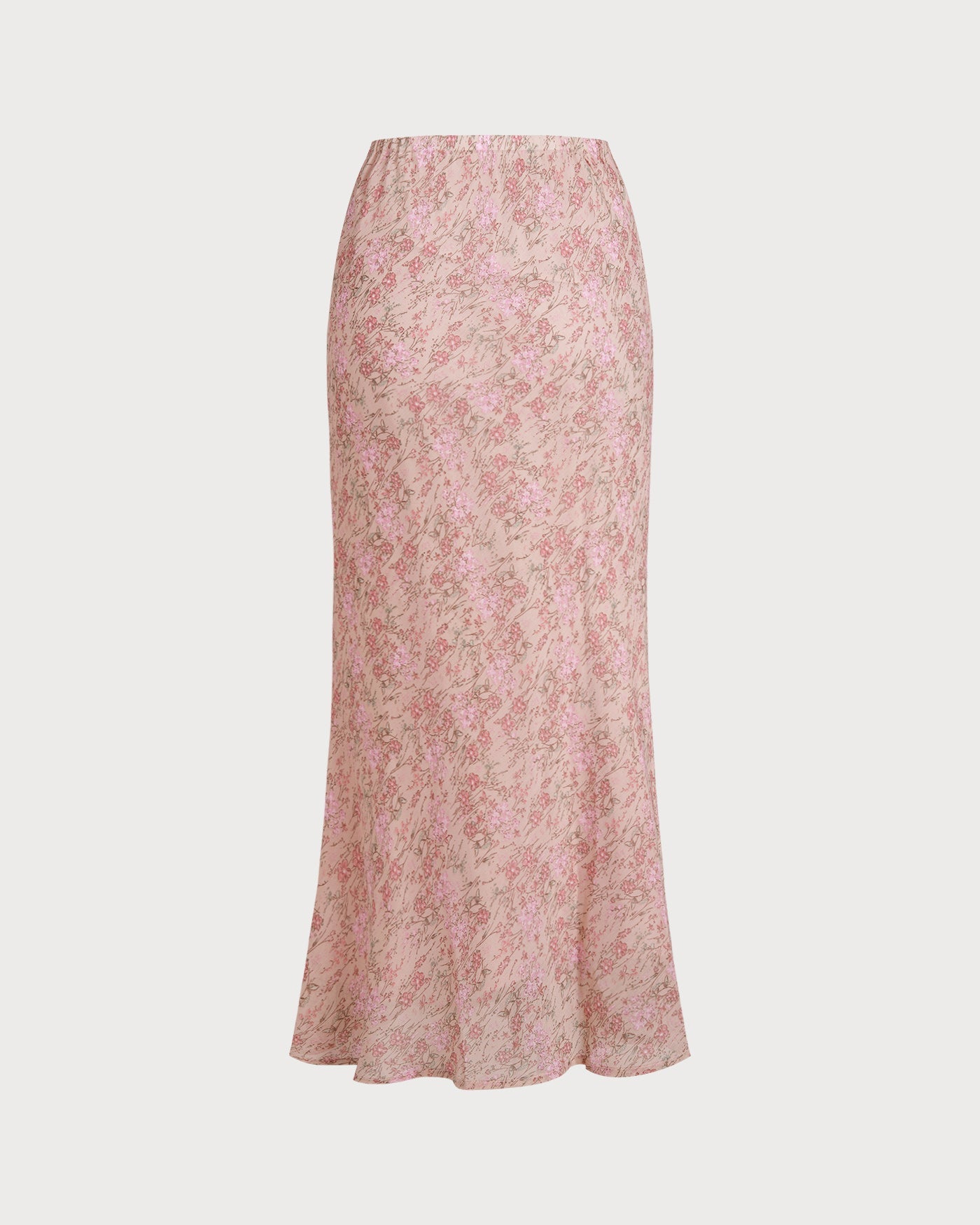 Pink Elastic Waist Floral Skirt