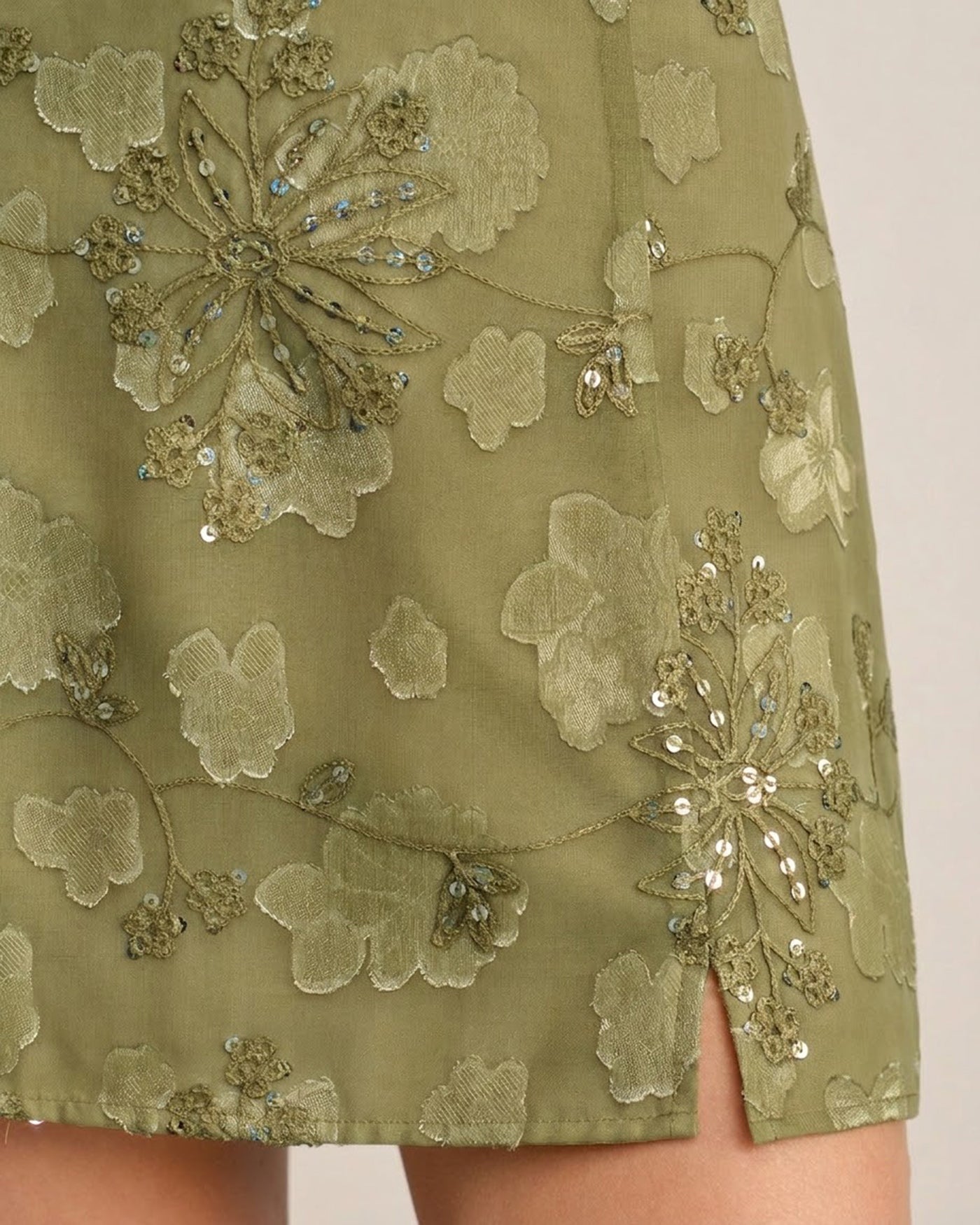 Green Jacquard Sequins Mini Skirt