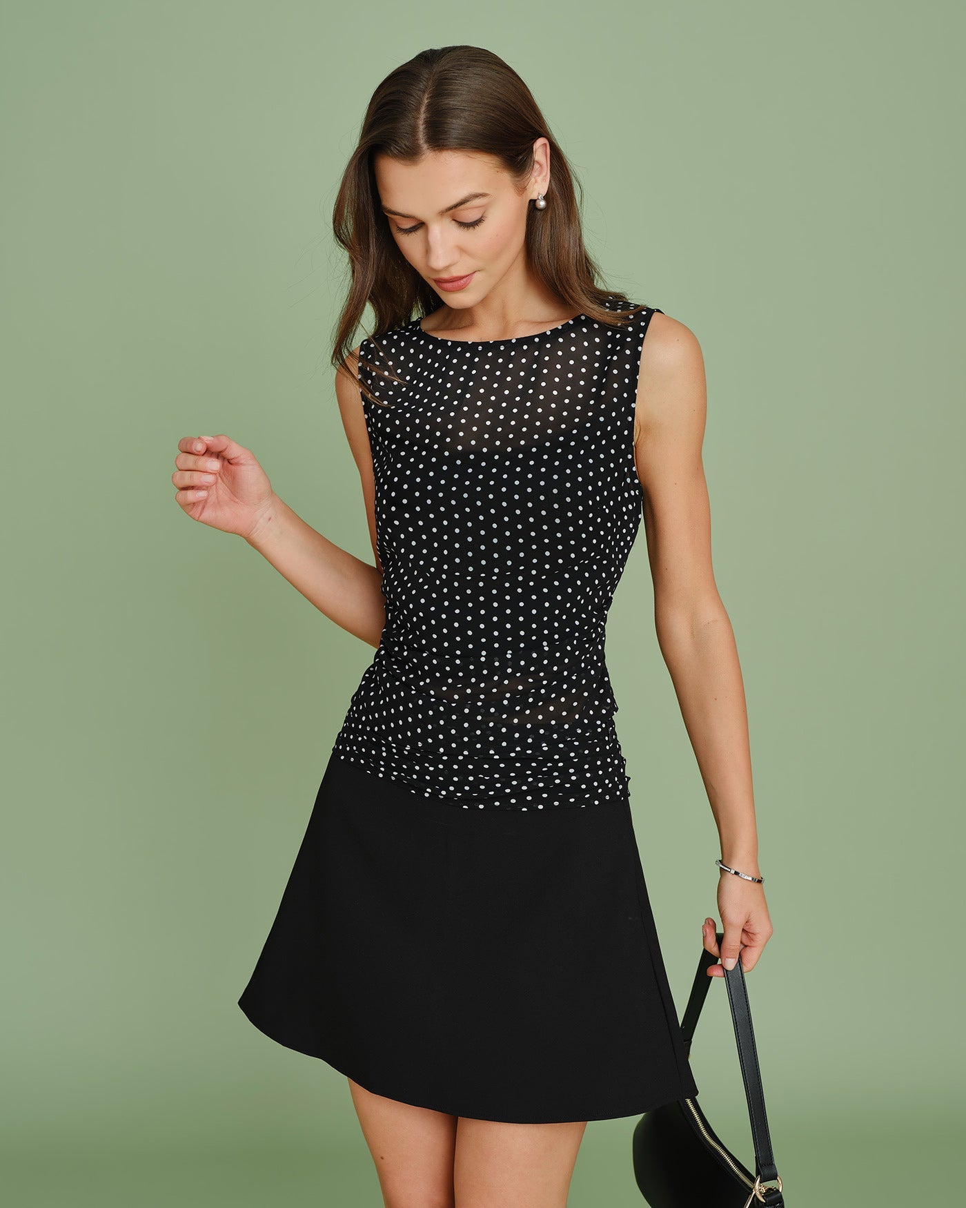 Black Polka Dot Splicing Mini Skirt
