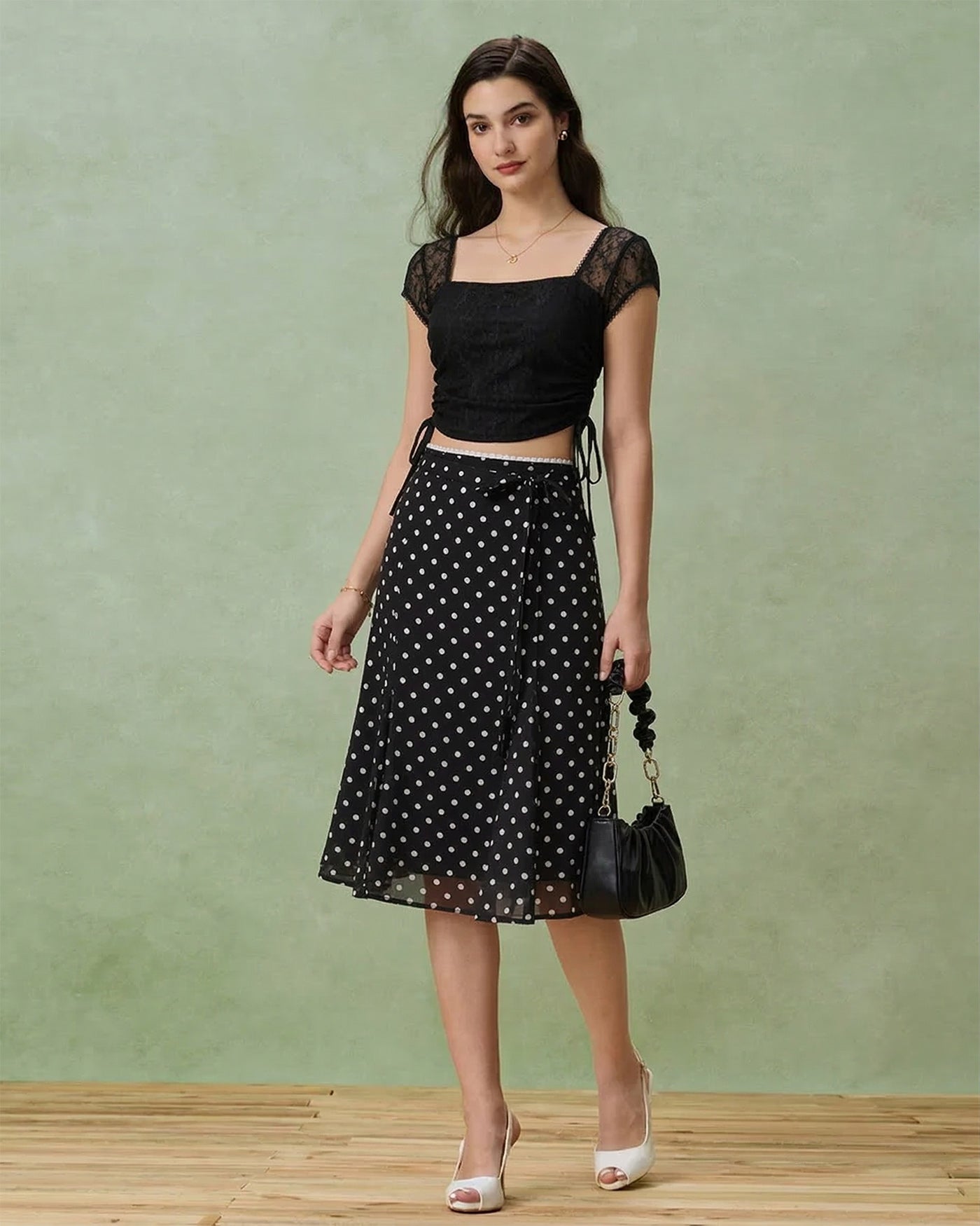 Black Polka Dot Mermaid Midi Skirt