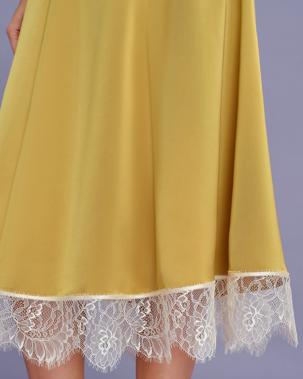 Yellow Lace Satin Midi Skirt