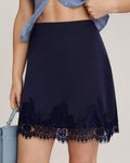 Blue Lace Satin Mini Skirt