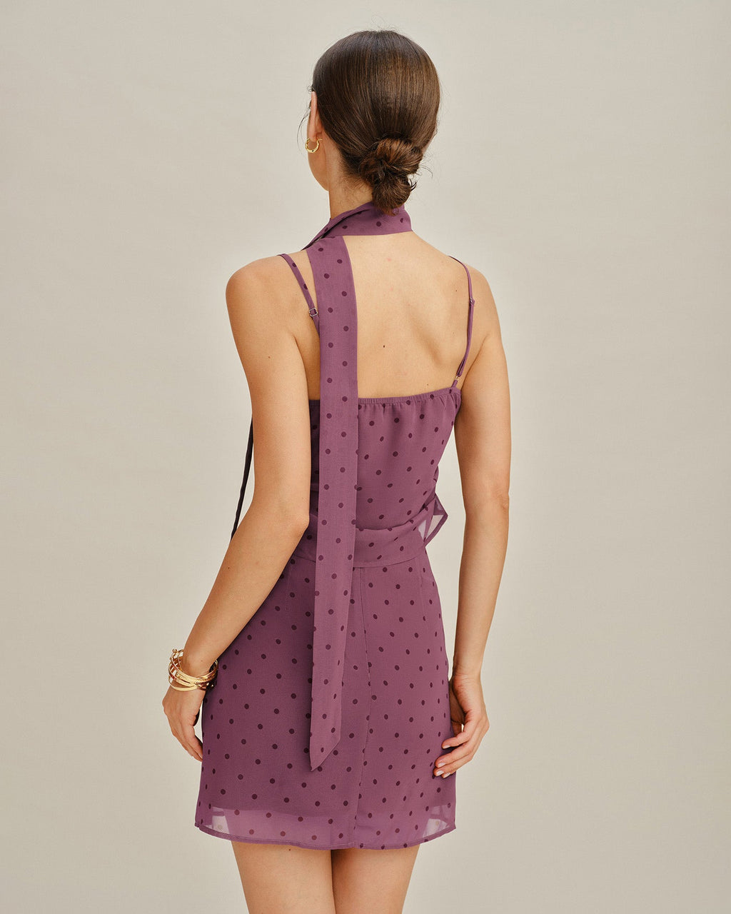 Purple Polka Dot Chiffon Mini Skirt
