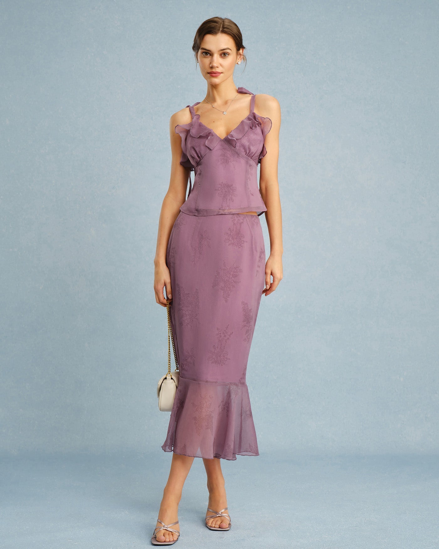 Purple Floral Mermaid Midi Skirt