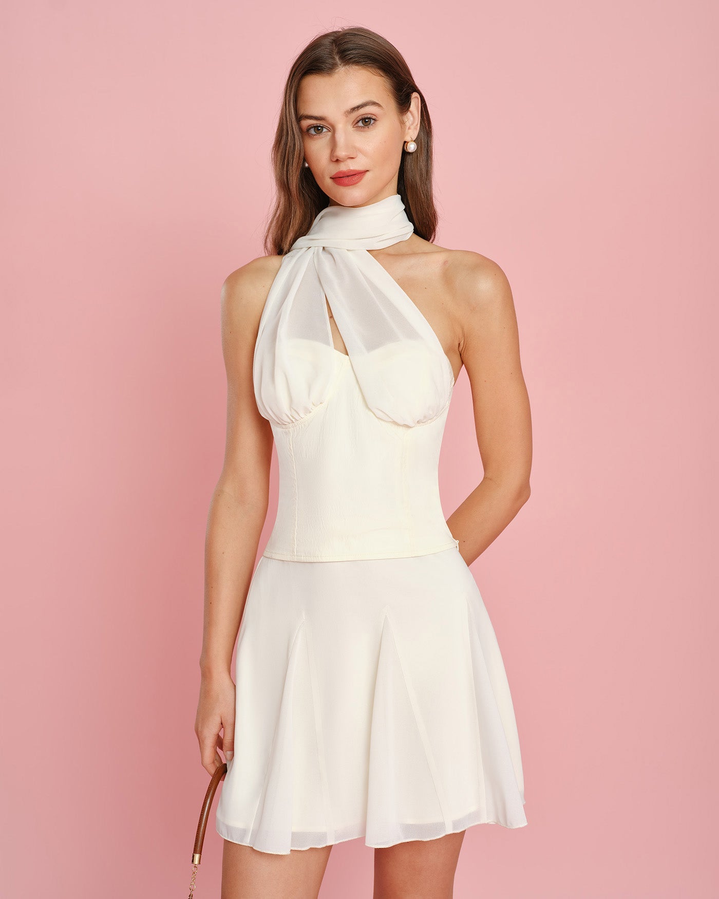 Apricot Solid Chiffon Mini Skirt