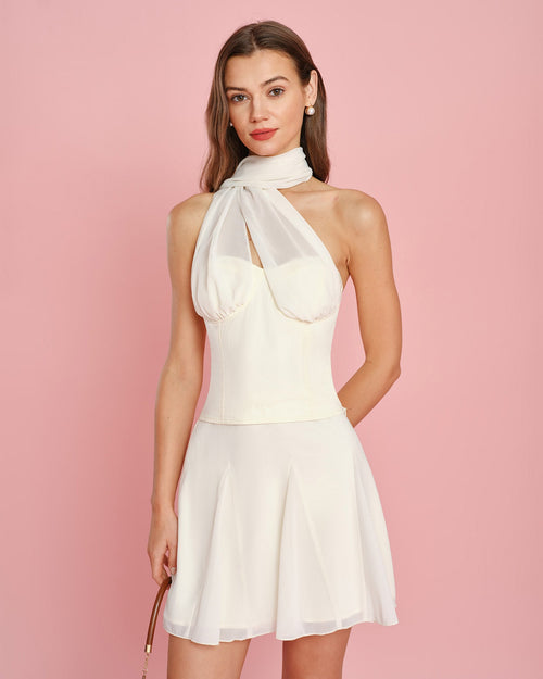 Apricot Solid Chiffon Mini Skirt