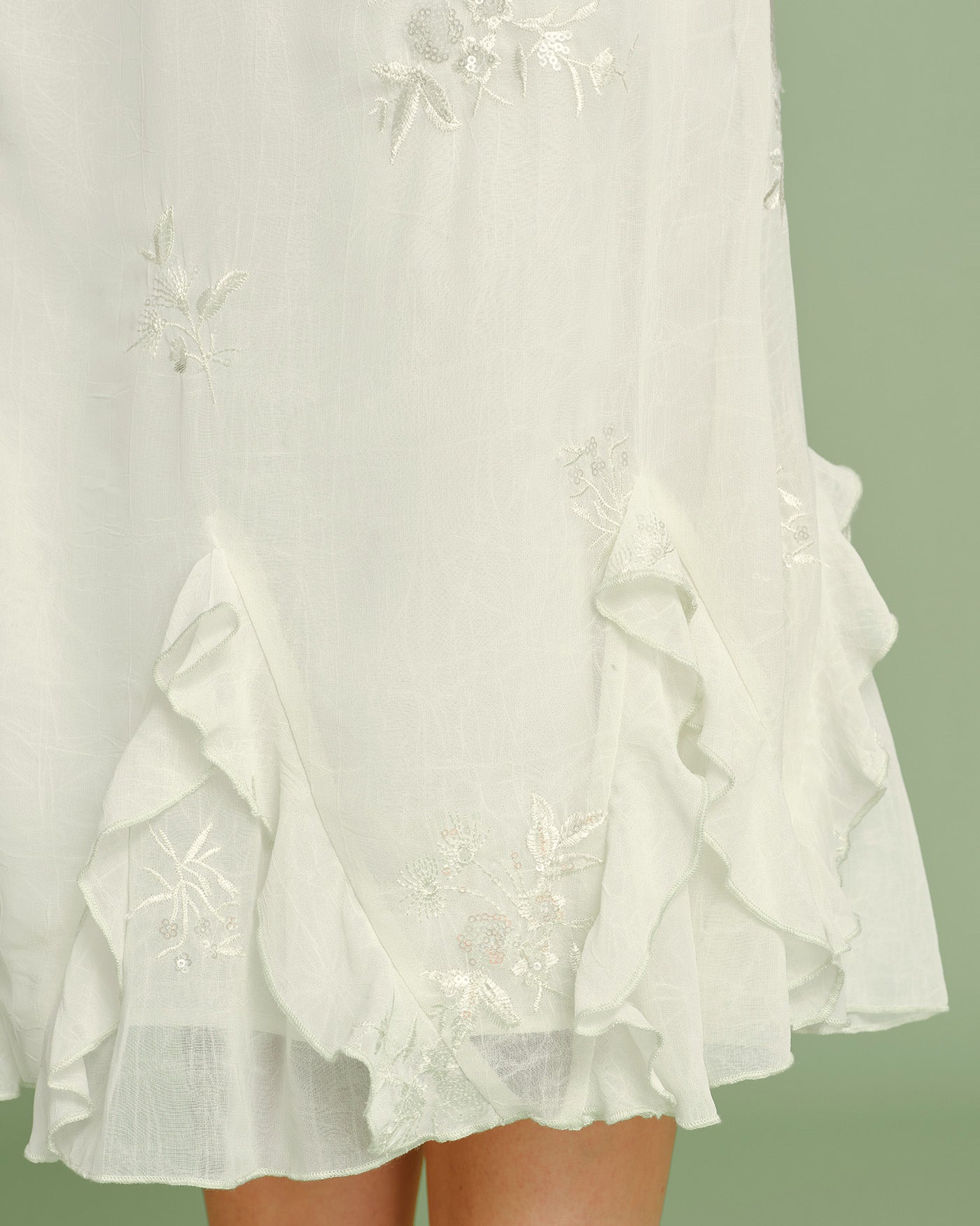 Apricot Embroidery Ruffle Midi Skirt