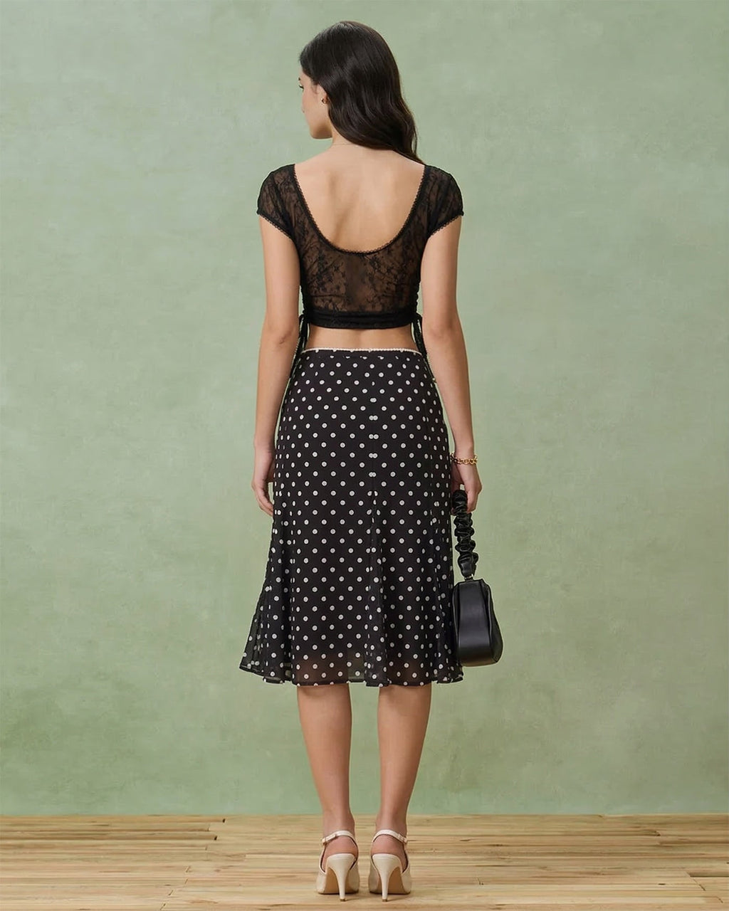 Black Polka Dot Mermaid Midi Skirt