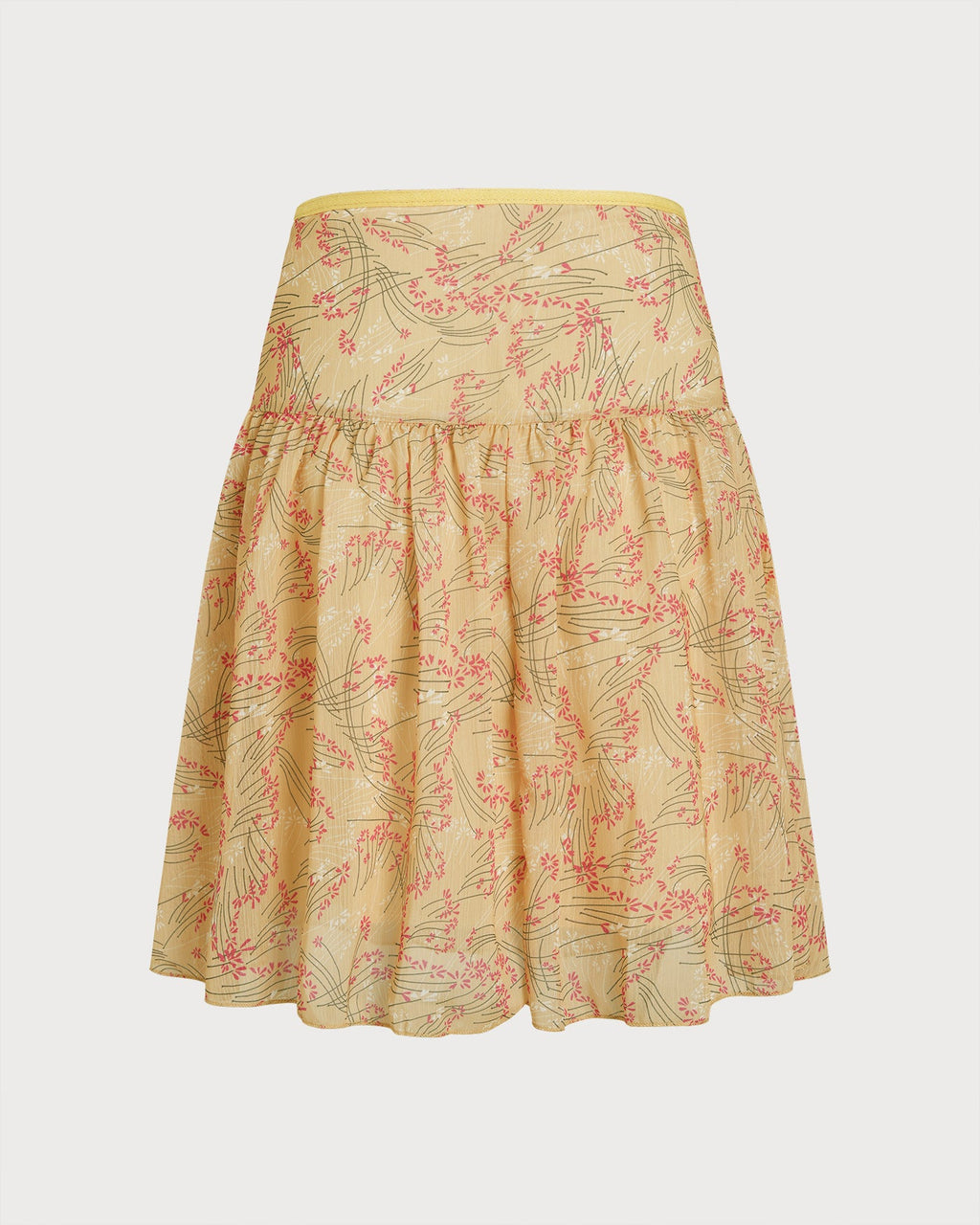 Yellow Floral Splicing Mini Skirt