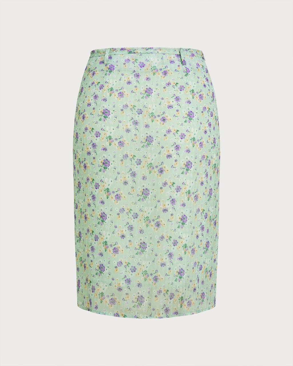 Green Floral Tie Straight Skirt